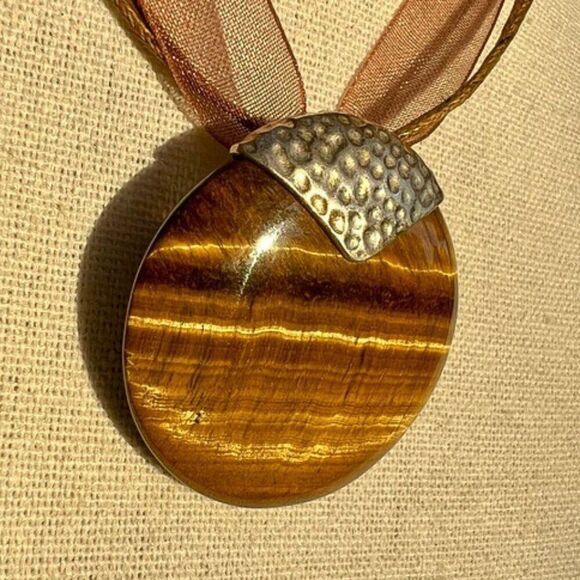 Vintage Whitney Kelly Large Golden Tiger Eye & Sterling Pendant - Picture 2 of 14